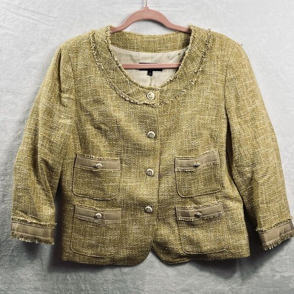 Talbots Women’s Gold Tweed Classic Cropped Blazer Size 14 Button Metallic - Picture 1 of 12